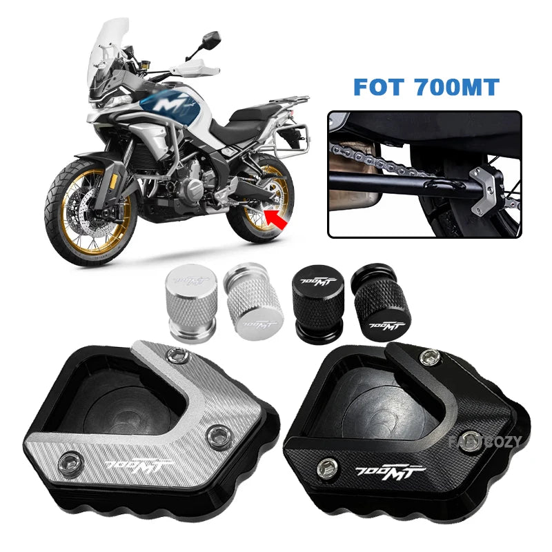 For CFMOTO 700MT MT700 CF 700 MT 2024 2025 Motorcycle Acceesories Enlarged Pad Side Stand Support Kickstand Tire Valve Caps