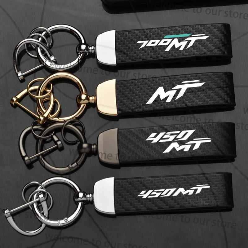For CFMOTO 450MT 700MT MT Logo Emblem Motorcycle Carbon Fiber Leather Zinc Alloy Keychain Microfiber Key Chain Accessories